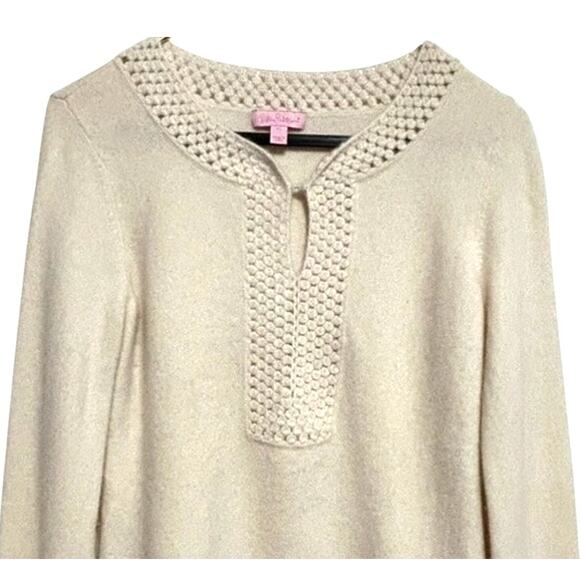 Lilly Pulitzer Cashmere Cream Sweater XS Keyhole Neck Knit Designer Pullover - Picture 2 of 12